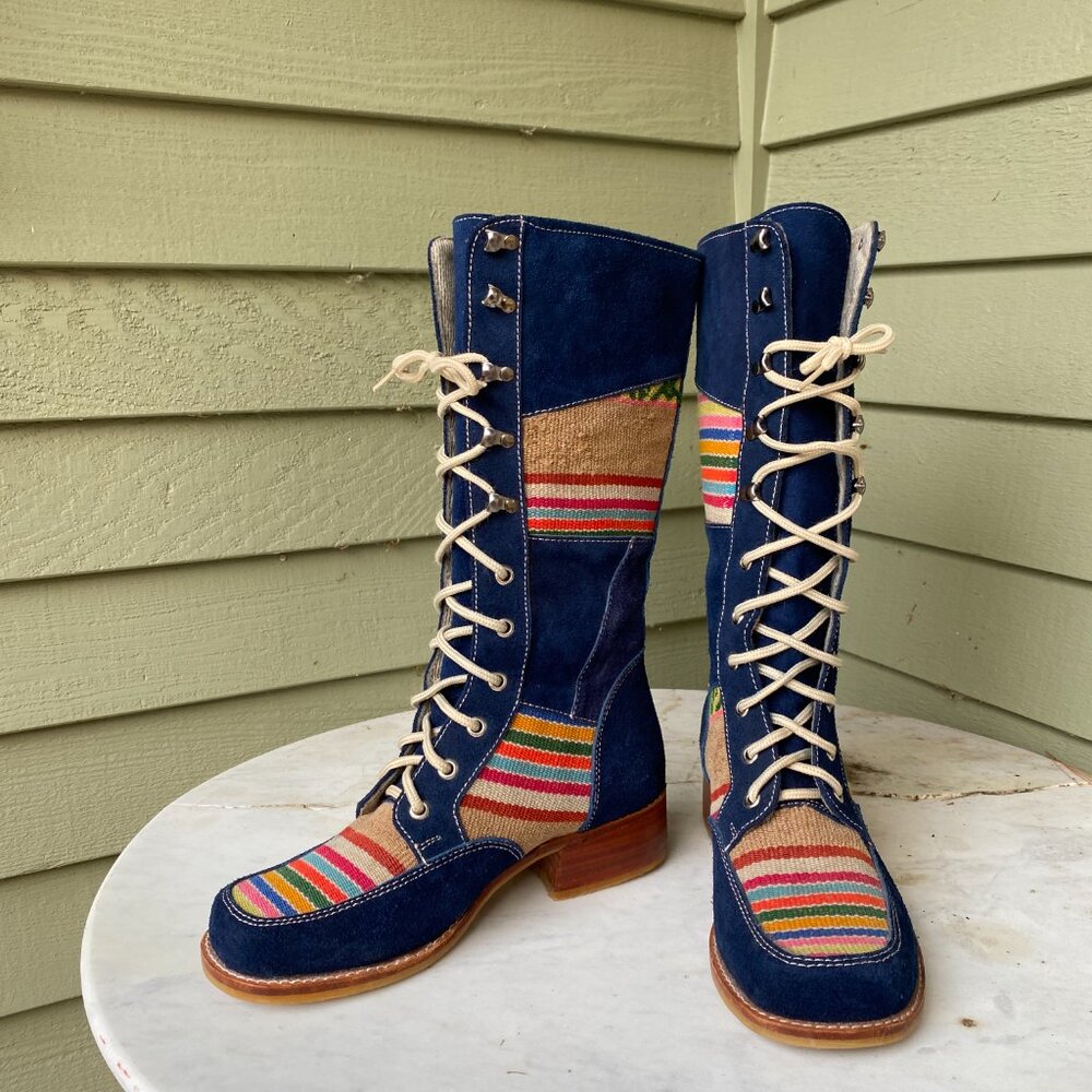 Tall Lace Up Boots from Peru Multi-Color Hip Blue